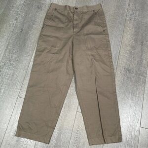 HELMUT LANG High Waist Pant Trousers Size 4 Almond Brown Cotton Linen Blend